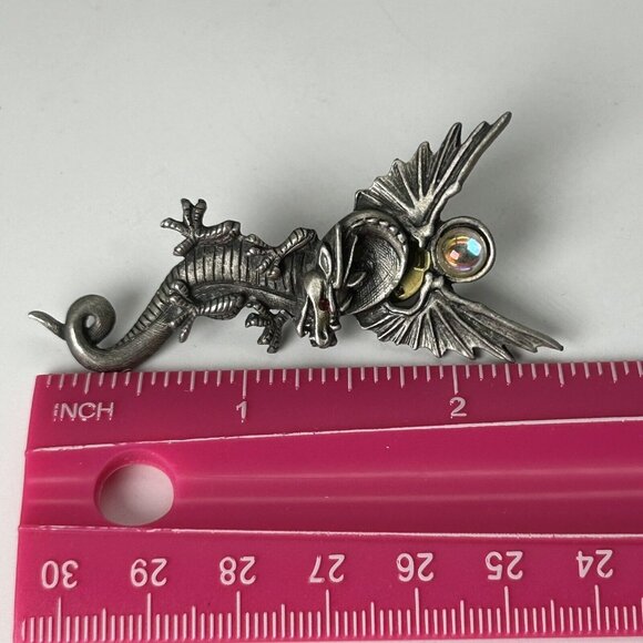 Vintage Pewter JJ Jonette Set of 2 Pins Brooch Mythical Dragon Snake Woman - Picture 11 of 11